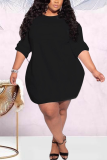 Rose Red Fashion Casual O Neck Long Sleeve Regular Sleeve Solid Long Sleeve Dress Plus Size