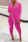 Pink Fashion Long Sleeve V Neck Regular Sleeve Regular Solid Two Pieces