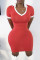 Red Fashion Casual Regular Sleeve Short Sleeve V Neck Short Sleeve Dress Knee Length Patchwork Dresses