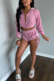 Pink Street Patchwork Solid Draped asymmetrical crop top Straight Long Sleeve Two Pieces