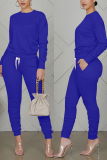 Blue Fashion adult Ma'am Sweet Patchwork Solid Two Piece Suits pencil Long Sleeve Two Pieces