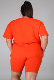 Orange Fashion Casual Sportswear O Neck Short Sleeve Regular Sleeve Letter Print Plus Size Set