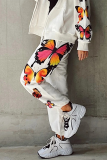 White Fashion Casual Sportswear Harlan Butterfly Print Trousers