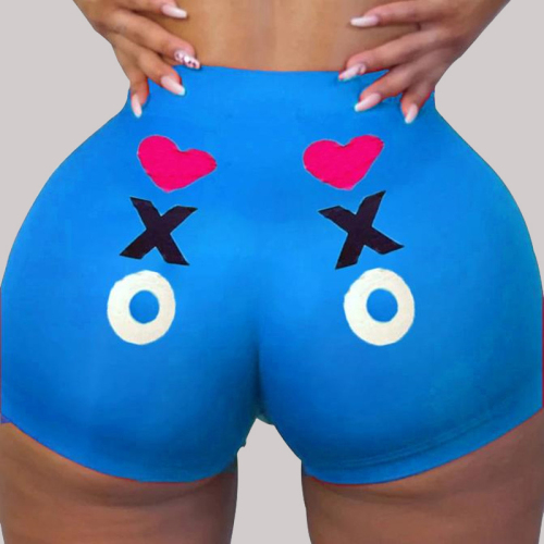 Blue Fashion Sexy Skinny Print Shorts