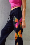 Black Fashion Casual Sportswear Harlan Butterfly Print Trousers