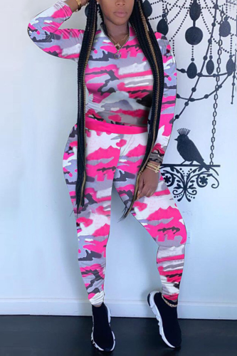 Red Fashion Casual Long Sleeve Zipper Collar Regular Sleeve Regular Print Two Pieces