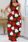 Black Fashion Sleeveless Spaghetti Strap Sling Dress Trailing Print Dresses