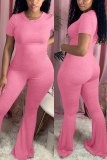 Pink Sexy Patchwork Solid Short Sleeve O Neck Jumpsuits