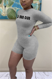 Grey Fashion Light letter Long Sleeve O Neck Rompers