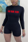 Black Fashion Light letter Long Sleeve O Neck Jumpsuits