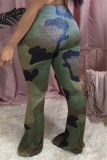 Green Fashion Casual Regular Camouflage Print Trousers