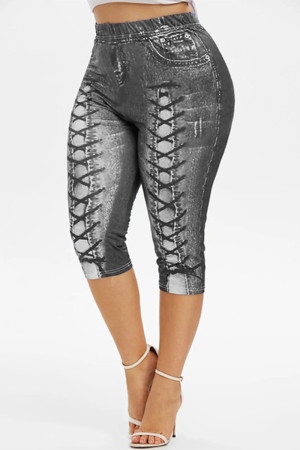 Gray Fashion Casual Print Plus Size Pants
