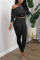 Black Fashion Casual Long Sleeve O Neck Regular Sleeve Short Solid Two Pieces