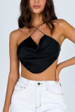 Black Fashion Sexy V Neck Sleeveless Off The Shoulder Short Solid Tops