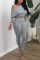 Gray Fashion Casual Long Sleeve O Neck Regular Sleeve Short Solid Two Pieces