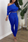 Blue Fashion Casual Long Sleeve O Neck Regular Sleeve Short Solid Two Pieces