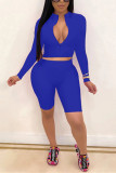 Blue Fashion Sexy adult Ma'am Solid Two Piece Suits pencil Long Sleeve Two Pieces
