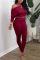Wine Red Fashion Casual Long Sleeve O Neck Regular Sleeve Short Solid Two Pieces
