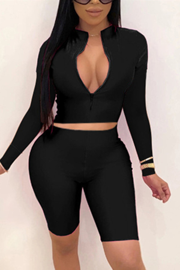 Black Fashion Sexy adult Ma'am Solid Two Piece Suits pencil Long Sleeve Two Pieces
