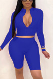 Blue Fashion Sexy adult Ma'am Solid Two Piece Suits pencil Long Sleeve Two Pieces