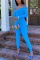 Lake Blue Fashion Sexy adult Ma'am Solid Two Piece Suits pencil Long Sleeve Two Pieces