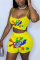 Yellow Casual Print Straight Sleeveless Two Pieces