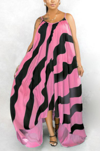 Red Fashion Casual Plus Size Daily Spaghetti Strap Sleeveless Spaghetti Strap Sling Dress Floor Length Striped Dresses