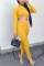 Yellow Casual Sportswear Long Sleeve O Neck Regular Sleeve Short Solid Two Pieces