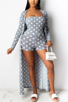 Gray Fashion Long Sleeve Strapless Regular Sleeve Dot Print Two Pieces
