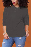 Blue O Neck Long Sleeve Solid Tops