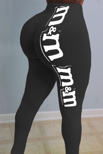 Black Elastic Fly Mid Print pencil Pants Bottoms