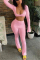Pink Sexy Long Sleeve U Neck Regular Sleeve Short Solid Two Pieces