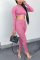 Pink Fashion Active adult Ma'am Patchwork Solid Two Piece Suits pencil Long Sleeve Two Pieces