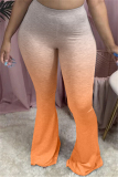 Orange Elastic Fly Mid Print Gradient Boot Cut Pants Bottoms