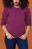purple O Neck Long Sleeve Solid Tops