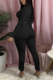 Black Fashion Sexy adult Ma'am Solid Draped Two Piece Suits Straight Long Sleeve Two Pieces