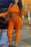 Orange Fashion Sexy adult Ma'am Solid Two Piece Suits pencil Long Sleeve Two Pieces