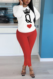 Red Casual Europe and America Letter Print pencil Long Sleeve Two Pieces
