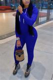 Royal blue Fashion Sexy adult Ma'am Patchwork Solid Two Piece Suits Straight Long Sleeve Two Pieces