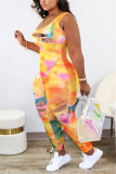 Yellow street Tie-dyed Sleeveless O Neck Jumpsuits