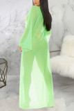 Light Green Patchwork perspective Mesh Hooded Out Asymmetrical Sexy Swimwears