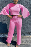 Pink Fashion adult Ma'am OL Solid Two Piece Suits Straight Three Quarter Two Pieces