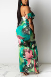 Green Lightly cooked Sleeveless Swagger Ankle-Length Print Tie and dye ruffle Dresses