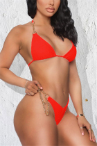 Red Sexy Halter Solid Swimwears