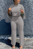 Grey Fashion adult Ma'am OL Solid Two Piece Suits Straight Three Quarter Two Pieces