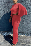 Red Fashion adult Ma'am OL Solid Two Piece Suits Straight Three Quarter Two Pieces