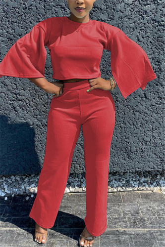 Red Fashion adult Ma'am OL Solid Two Piece Suits Straight Three Quarter Two Pieces