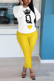 Yellow Casual Europe and America Letter Print pencil Long Sleeve Two Pieces