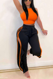 Orange Spandex Sexy Ma'am Solid Two Piece Suits Straight Sleeveless Two Pieces
