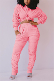 Pink Fashion Sexy adult Ma'am Patchwork Solid Two Piece Suits Straight Long Sleeve Two Pieces